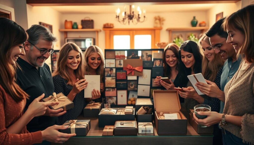An intimate gathering of satisfied TopRegali customers, set against a warm, inviting backdrop. In the foreground, a group of friends admiring their personalized gifts, their expressions of delight captured in a soft, natural lighting. In the middle ground, a display of the diverse range of TopRegali products, each item thoughtfully crafted to reflect the unique personality of the recipient. The background features a cozy, home-like environment, conveying a sense of comfort and personal connection. The overall scene evokes a feeling of happiness, appreciation, and the joy of finding the perfect gift "po meri". An intimate gathering of satisfied TopRegali customers, set against a warm, inviting backdrop. In the foreground, a group of friends admiring their personalized gifts, their expressions of delight captured in a soft, natural lighting. In the middle ground, a display of the diverse range of TopRegali products, each item thoughtfully crafted to reflect the unique personality of the recipient. The background features a cozy, home-like environment, conveying a sense of comfort and personal connection. The overall scene evokes a feeling of happiness, appreciation, and the joy of finding the perfect gift "po meri".
