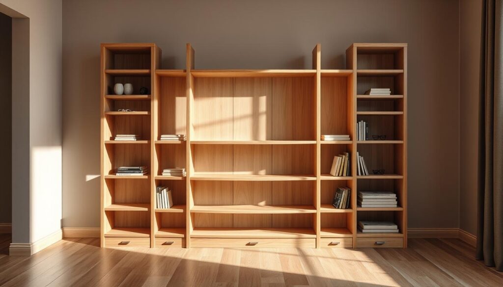A well-crafted wooden storage shelving unit, designed by the TOPREGALI brand, stands in a warm, cozy room. The shelves are made of high-quality, light-colored wood, offering ample space to display decorative items, books, or personal mementos. The unit is positioned in the center of the frame, casting soft, directional shadows that add depth and dimension. The background features a neutral, earthy tone, creating a harmonious and inviting atmosphere that complements the natural beauty of the wooden shelves. The overall composition emphasizes the craftsmanship and functionality of this elegant, versatile storage solution. A well-crafted wooden storage shelving unit, designed by the TOPREGALI brand, stands in a warm, cozy room. The shelves are made of high-quality, light-colored wood, offering ample space to display decorative items, books, or personal mementos. The unit is positioned in the center of the frame, casting soft, directional shadows that add depth and dimension. The background features a neutral, earthy tone, creating a harmonious and inviting atmosphere that complements the natural beauty of the wooden shelves. The overall composition emphasizes the craftsmanship and functionality of this elegant, versatile storage solution.